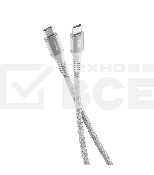 Кабель OLMIO PD100, Type-C - Type-C, PD 100W, USB2.0, 1.2м, тканевая оплетка, белый