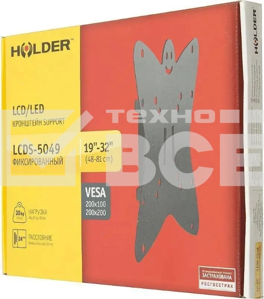 Кронштейн для телевизора Holder LCDS-5049 металлик, 19'-32' макс. 30 кг, настенный, фиксированный