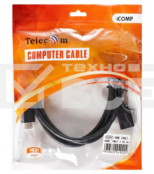 Кабель удлинительный HDMI-19M---HDMI-19F ver 2.0, 2m, TELECOM TCG235MF-2M