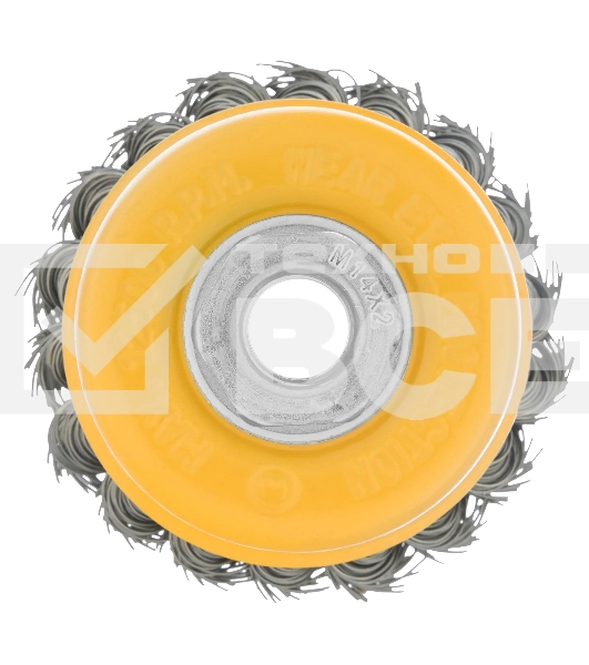 Щетка для УШМ Denzel 75 мм, М14, чашка, крученая нержавеющая проволока 0,5 мм