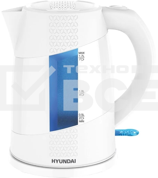 Чайник электрический Hyundai HYK-P2407 1.7л. 2200Вт белый/голубой (корпус: пластик)