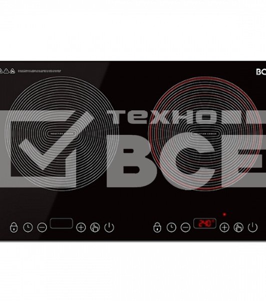 Индукционная плитка BQ HP105W Black-Silver, Мощность 3500 Вт (2000 Вт левая конфорка + 1500 Вт правая конфорка)