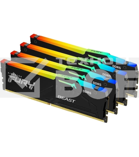 Оперативная память Kingston Fury Beast, DDR5, 64GB (4x16GB), 5200MHz, CL40, с радиаторами, RGB, черный