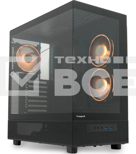 Компьютерный корпус HSPD F710, Panoramic Mid Tower, черный, TG, 0.5 SPCC, 3x120мм ARGb E-ATX, ATX, mATX, mITX 185/395/270мм 2x2.5