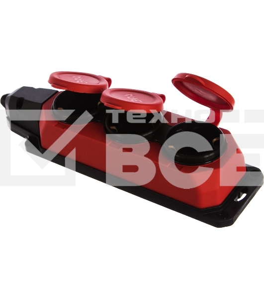 Колодка каучуковая 3-м с заземл. 16А IP44 красн. ЭРА Б0044552