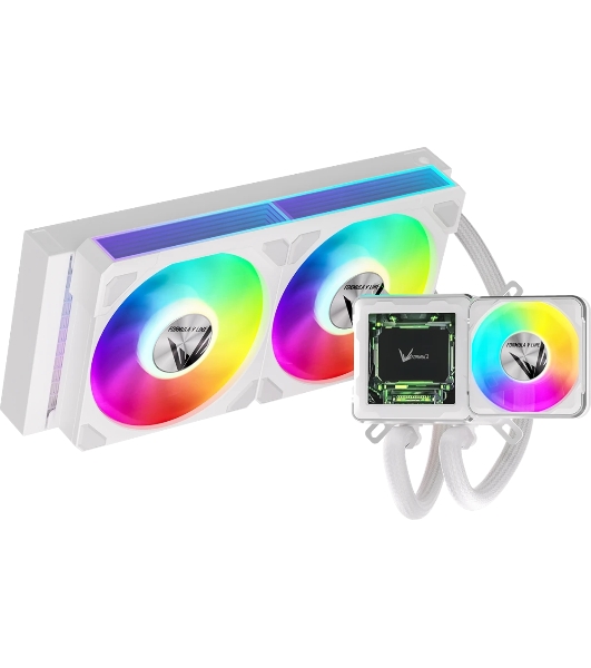 Система жидкостного охлаждения Formula V Line Cryo Wing Digi 240 WH, 240мм, LCD 2.73', 2x120мм, ARGB fans, LGA115X/1200/1700/1851/1366/2011/2066, AM3/AM4/AM5/Ryzen3/Ryzen5/Ryzen7/Threadripper/RT4