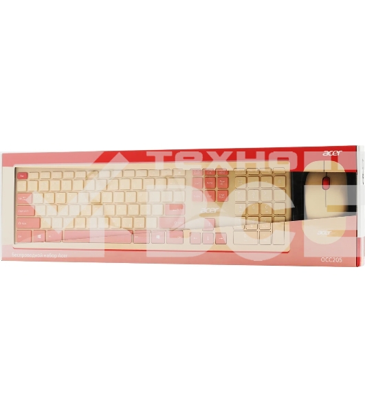 Клавиатура + мышь Acer OCC205 беспроводной USB, 1200 dpi, розовый/бежевый