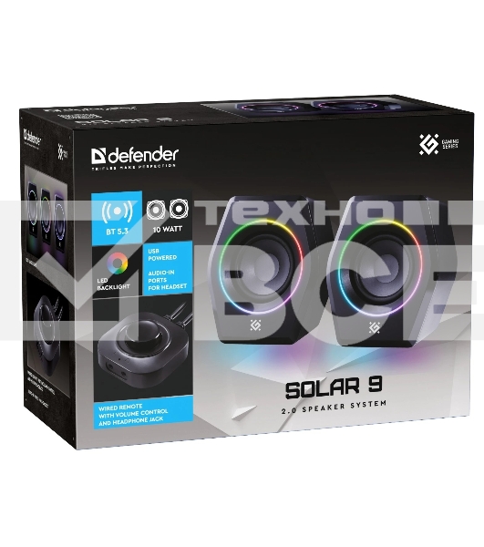 Акустическая 2.0 система Defender Solar 9 10Вт, BT/Light питание от USB