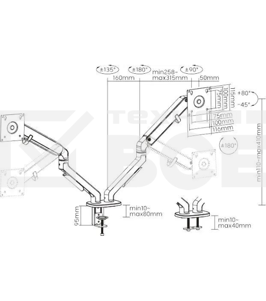 Кронштейн для мониторов Ultramounts UM735BL черный/серый 17'-27' макс.7кг крепление к столешнице поворот и наклон