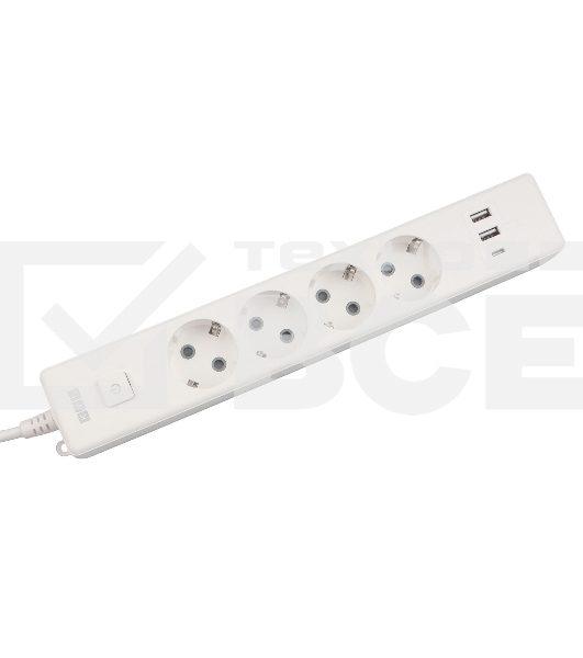 Бытовой удлинитель PowerCube, 4р с/з вык., 3USB, 3500 Вт, 16А, 1.9 м, 3*1,0 (белый) PC-6-2M