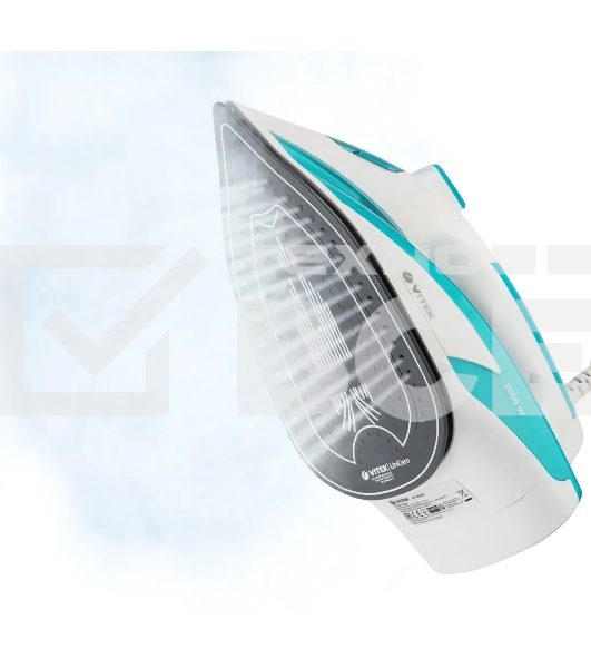 Утюг Vitek VT-8355 (MC) белый/бирюзовый 1. Максимальная мощность 2600 Вт  2. Керамическая подошва  3. Емкость для воды 400 мл