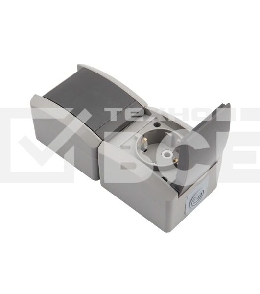 Блок из 2 розеток вертикальный Kranz INDUSTRIAL открытой установки с заземлением, IP54 серый