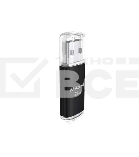 Флеш диск Maxvi MP 32GB USB 2.0 black, монолит с колпачком, металл + ABS пластик