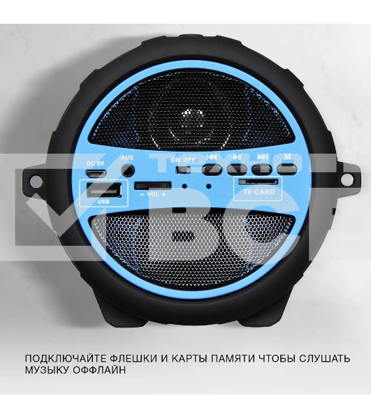 Колонка портативная Hyundai H-PAC220 черный/голубой 10W 1.0 BT/3.5Jack/USB