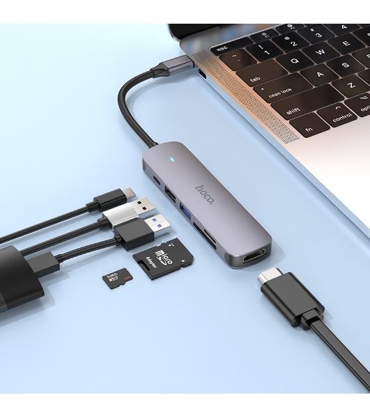 Док-станция Hoco HB28, USB Type-C, USB 3.0/PD100W/SD/TF/USB 2.0/HDMI, USB Type-C