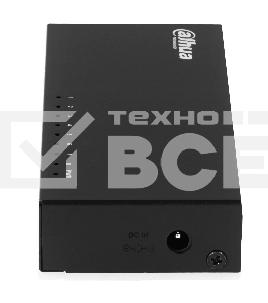 Коммутатор 8-в-1 Dahua DH-PFS3008-8ET /8 портов до 100 Мбит.с/коммутация до 1.6 Gbит.с/неуправляемый/Plug & Play/черный (DH-PFS3008-8ET)