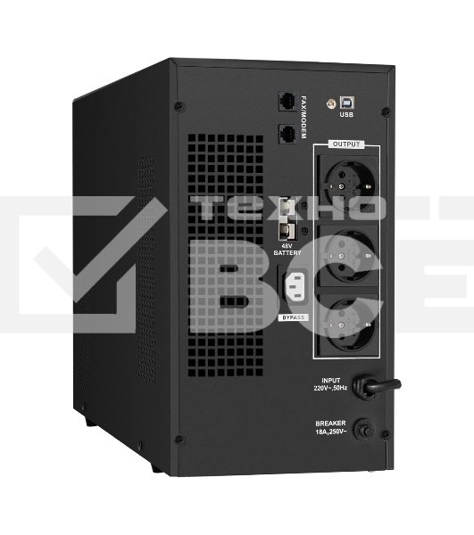 Источник бесперебойного питания (инвертор, синус, для котла) ExeGate SineTower SZ-3000.LCD.AVR.3SH.1C13.RJ.USB 3000VA/2400W, чистая синусоида, LCD дисплей, AVR, 3хSchuko+1хC13, RJ45/11, USB, линейно-интерактивный, внешняя батарея 48В до 250А·ч ( поставляется отдельно), черный