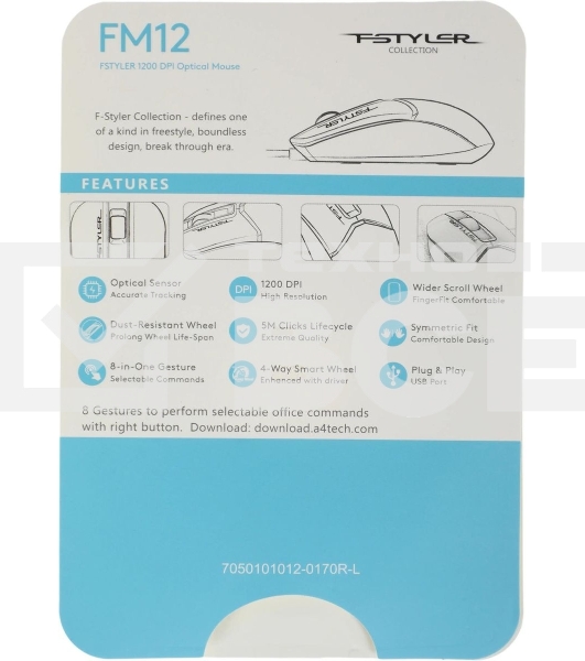 Мышь проводная A4Tech Fstyler FM12 черный, 1200 dpi, USB, кнопки - 3