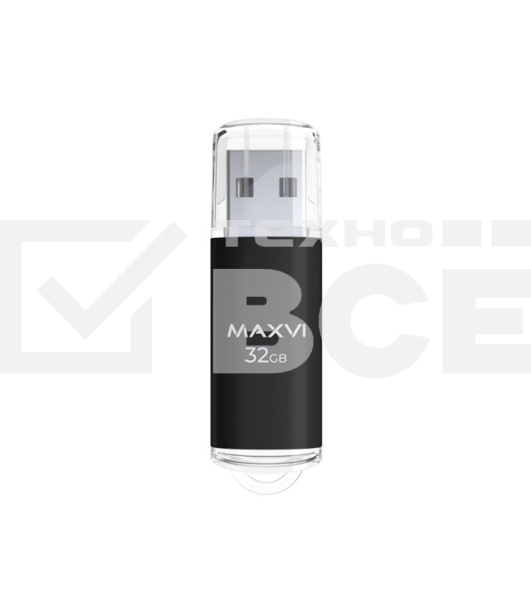 Флеш диск Maxvi MP 32GB USB 2.0 black, монолит с колпачком, металл + ABS пластик
