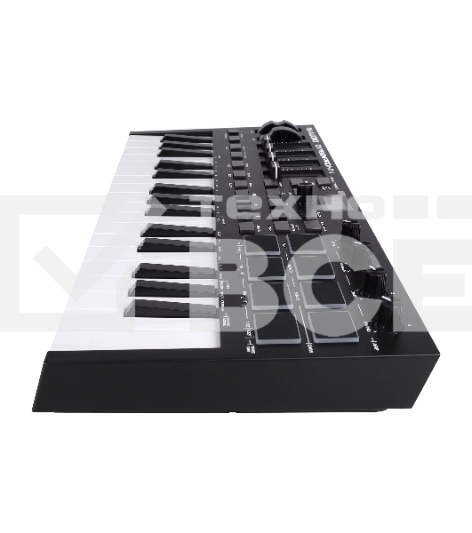 Клавиатура MIDI [OXYGENPROMINI] M-audio [Oxygen Pro Mini] 32 клавиши, 4 энкодера, 4 фейдера, 8 пэдов, 12 кнопок управления, колеса высоты тона и модуляции, smart control, auto-mapping, встроенный арпеджиатор, 1/4