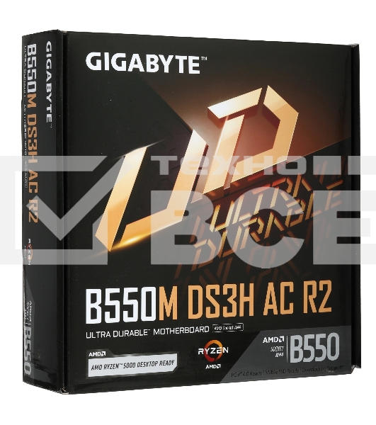 Материнская плата Gigabyte B550M DS3H AC R2, AM4, AMD B550, 4xDDR4, 4xSATA, 2xM.2, 1xPCIe 4.0 x16, 1xPCIe 3.0 x4, 1xPCIe 3.0 x1, 1xDP, 1xHDMI, 1x1Gb LAN, Wi-Fi, Bluetooth 5.0, 4xUSB-A 5Gbps, 2xUSB-A 2.0, 3x3.5 мм, 7.1, mATX
