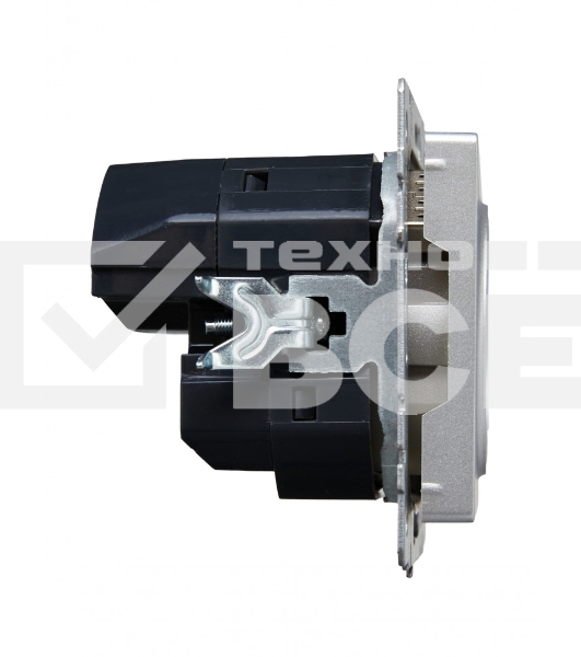 Розетка 1-местная IEK BRITE РЮш10-1-БрА ( BR-R14-16-U21-D21-K47) с заземлением, с защитными шторками, 16А, с USB A+A 5В 2,1А, алюминий