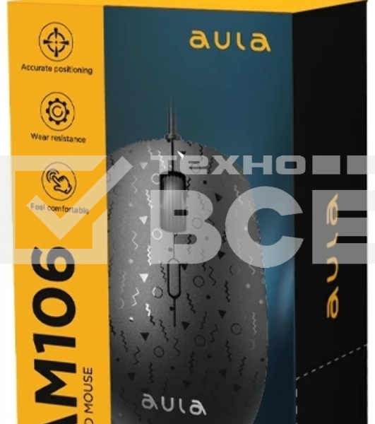 Мышь проводная AULA AM106 черный, 2000 dpi, USB, кнопки - 4