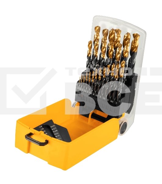 Набор сверл по металлу Denzel 1-13 мм, HSS-Tin, Golden Tip, 25 шт