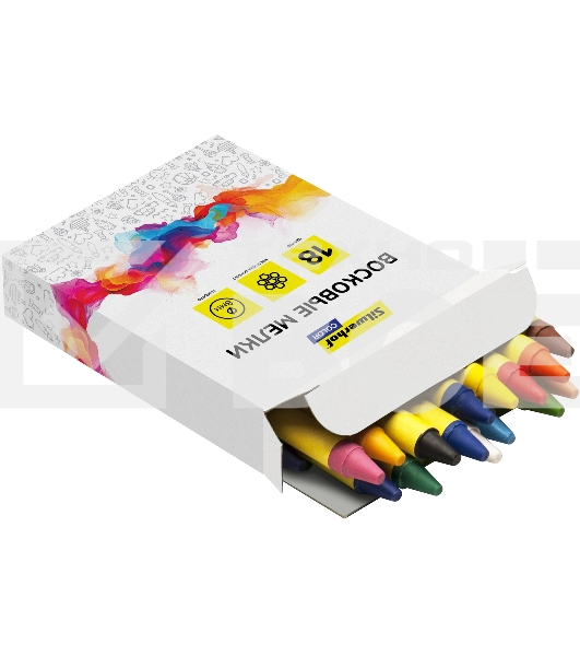 Восковые мелки Silwerhof Color, круглые, 18 цветов, длина 80мм, диаметр 8мм, картонная коробка с европодвесом