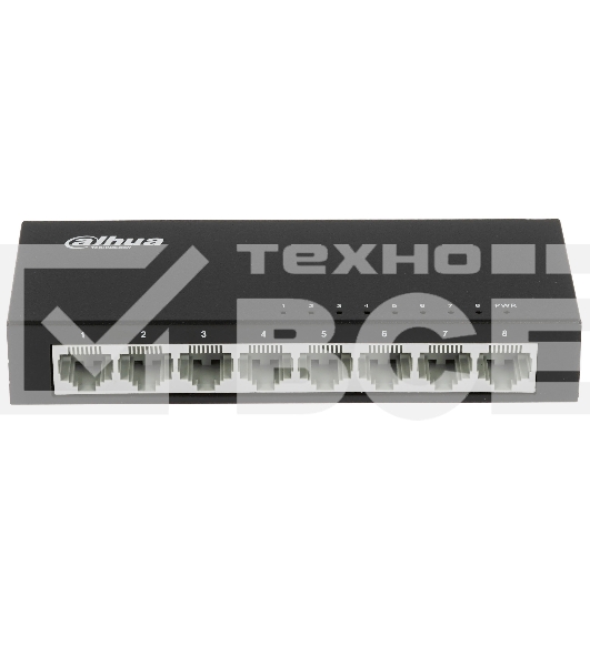 Коммутатор 8-в-1 Dahua DH-PFS3008-8ET /8 портов до 100 Мбит.с/коммутация до 1.6 Gbит.с/неуправляемый/Plug & Play/черный (DH-PFS3008-8ET)