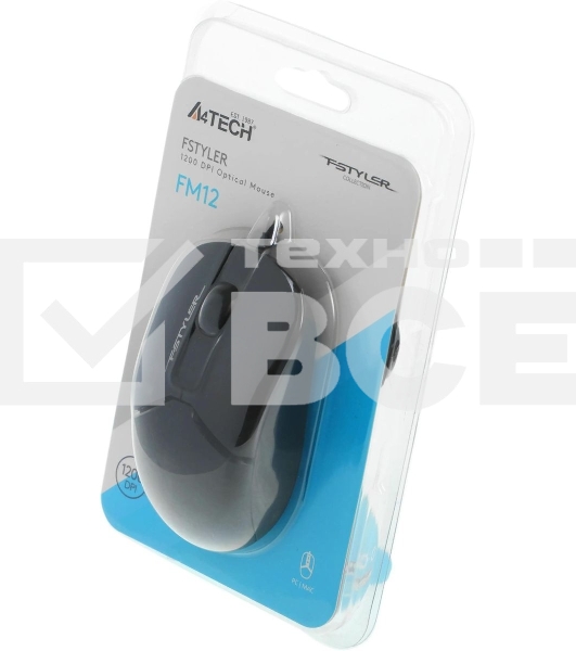 Мышь проводная A4Tech Fstyler FM12 черный, 1200 dpi, USB, кнопки - 3