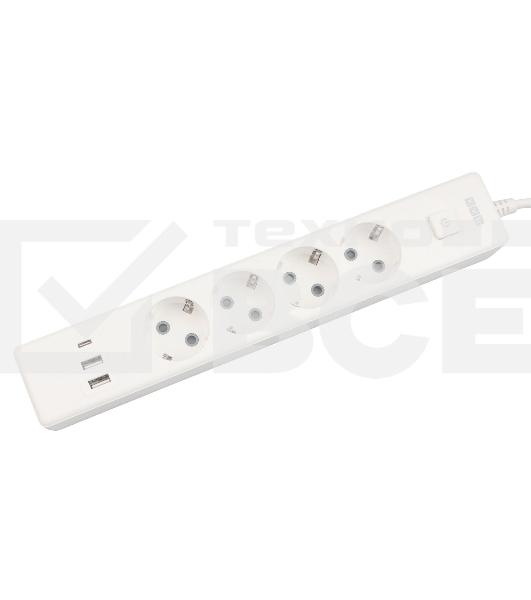 Бытовой удлинитель PowerCube, 4р с/з вык., 3USB, 3500 Вт, 16А, 1.9 м, 3*1,0 (белый) PC-6-2M
