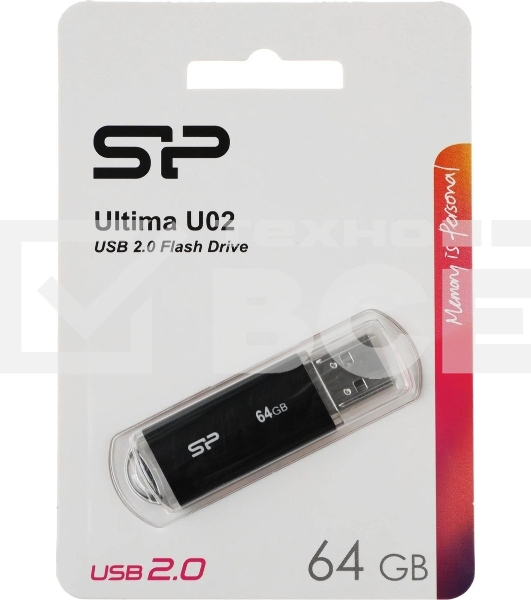 Флешка USB Silicon Power R/W 64Gb Ultima U02 SP064GbUF2U02V1K USB 2.0 черный