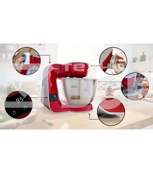 Кухонная машина Bosch MUM5X720 планетар.вращ. 1000Вт красный/серый