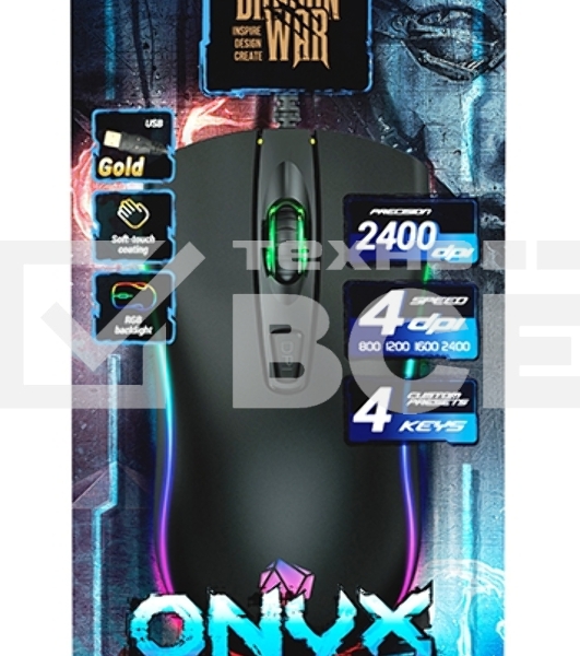 Мышь проводная Qumo Onyx RGB M73 черный, 2400 dpi, USB, кнопки - 4