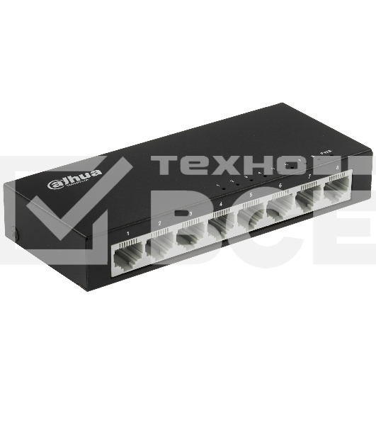 Коммутатор 8-в-1 Dahua DH-PFS3008-8ET /8 портов до 100 Мбит.с/коммутация до 1.6 Gbит.с/неуправляемый/Plug & Play/черный (DH-PFS3008-8ET)