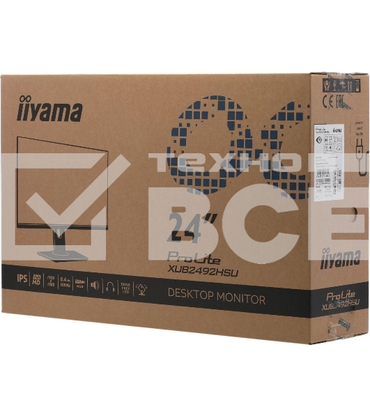 Монитор 23.8' Iiyama ProLite XUB2492HSU-W6 IPS 1920x1080, 100 Гц, 0.4 мс, 16:9, 250 кд/м², 1xHDMI, 1xDP, 4xUSB, 1x3.5 мм, 2x2 Вт, белый