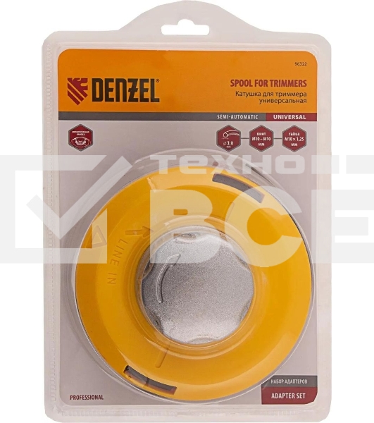 Катушка Denzel 96322 тримм. полуавтомат. легкая заправка лески гайка m10x1.25 винт m10-m10 алюм.кн