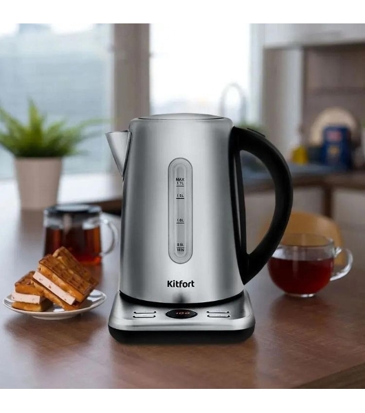 Чайник электрический Kitfort КТ-661 1.7л. 2200Вт черный/серебристый (корпус: металл)