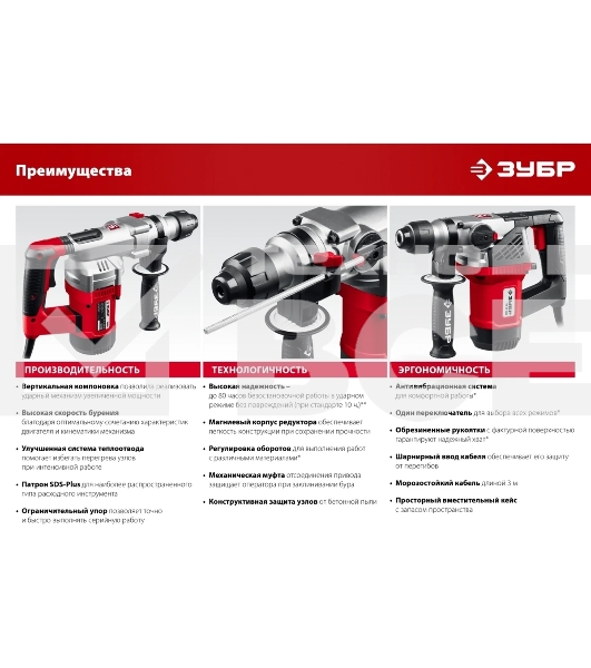 Перфоратор ЗУБР 1000 Вт, 28 мм, SDS Plus