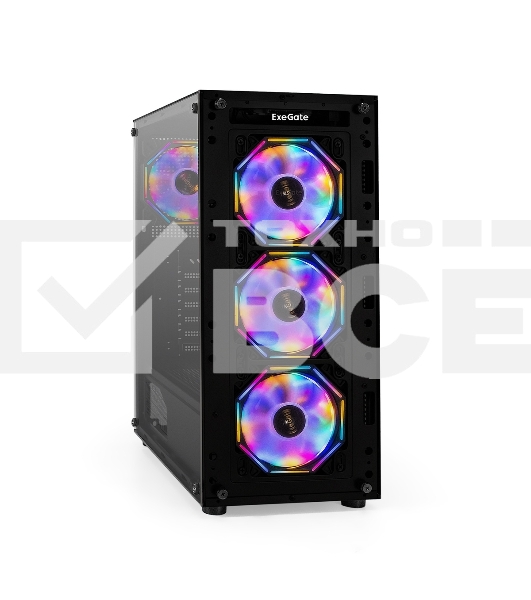 Компьютерный корпус Miditower ExeGate i3 BASE-NPX600 (ATX, БП 600NPX с вент. 12 см, с окном, 1*USB+1*USB 3.0, аудио, 4 вент. 12см с RGb подсветкой)