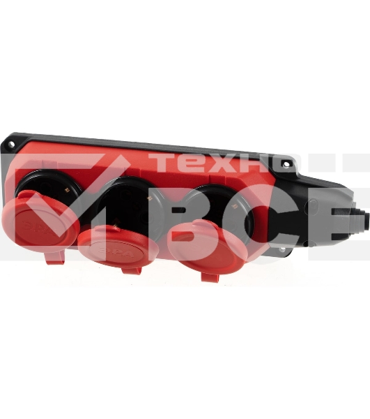 Колодка каучуковая 3-м с заземл. 16А IP44 красн. ЭРА Б0044552