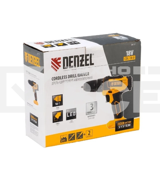 Дрель-шуруповерт Denzel CDL-18-0, Аккумуляторная, 18В, Без АКБ и ЗУ