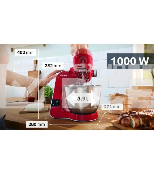 Кухонная машина Bosch MUM5X720 планетар.вращ. 1000Вт красный/серый