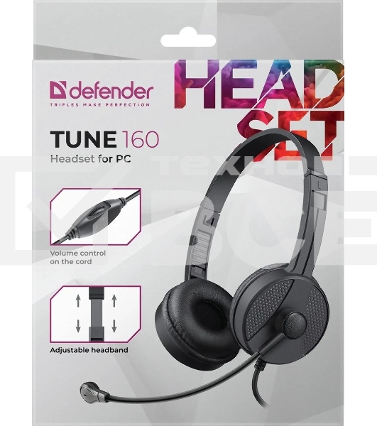 Гарнитура проводная Defender Tune 160 (черный, провод 1.8 м) (63164)