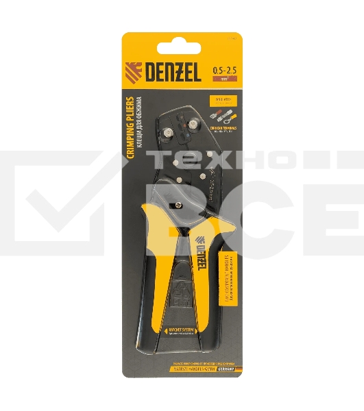 Клещи для обжима изолир. наконечников Denzel НКИ и НВИ, разъемов РПИ, гильз ГСИ, 0,5 - 2,5 мм2