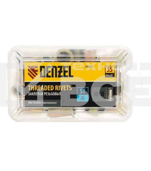 Заклепки резьбовые Denzel стальные, оцинкованные, М10, пластиковый кейс, 35 шт.
