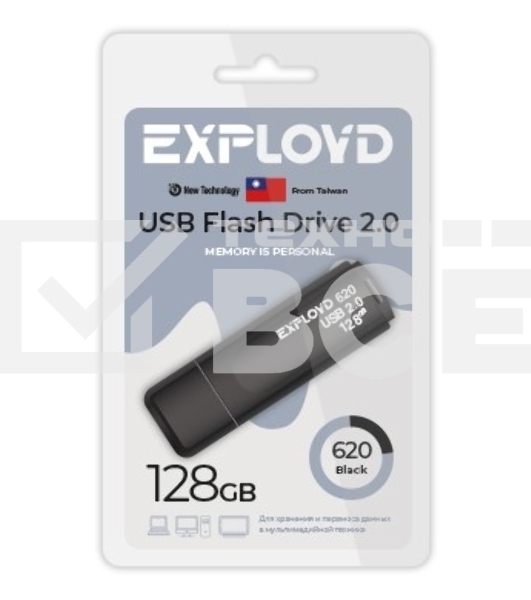 Флешка USB Exployd 620 Black (EX-128Gb-620-Black), 128Gb, USB 2.0, R/W 20/10, черный