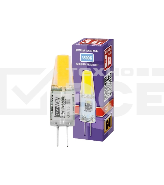 Лампа светодиодная JazzWay PLED-G4 COB 3Вт капсульная 5500К холодный белый G4 240лм 220В