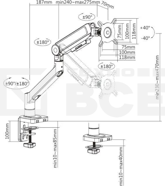 Кронштейн для мониторов Ultramounts UM732BR коричневый 17'-32' макс.8кг настольный поворот и наклон